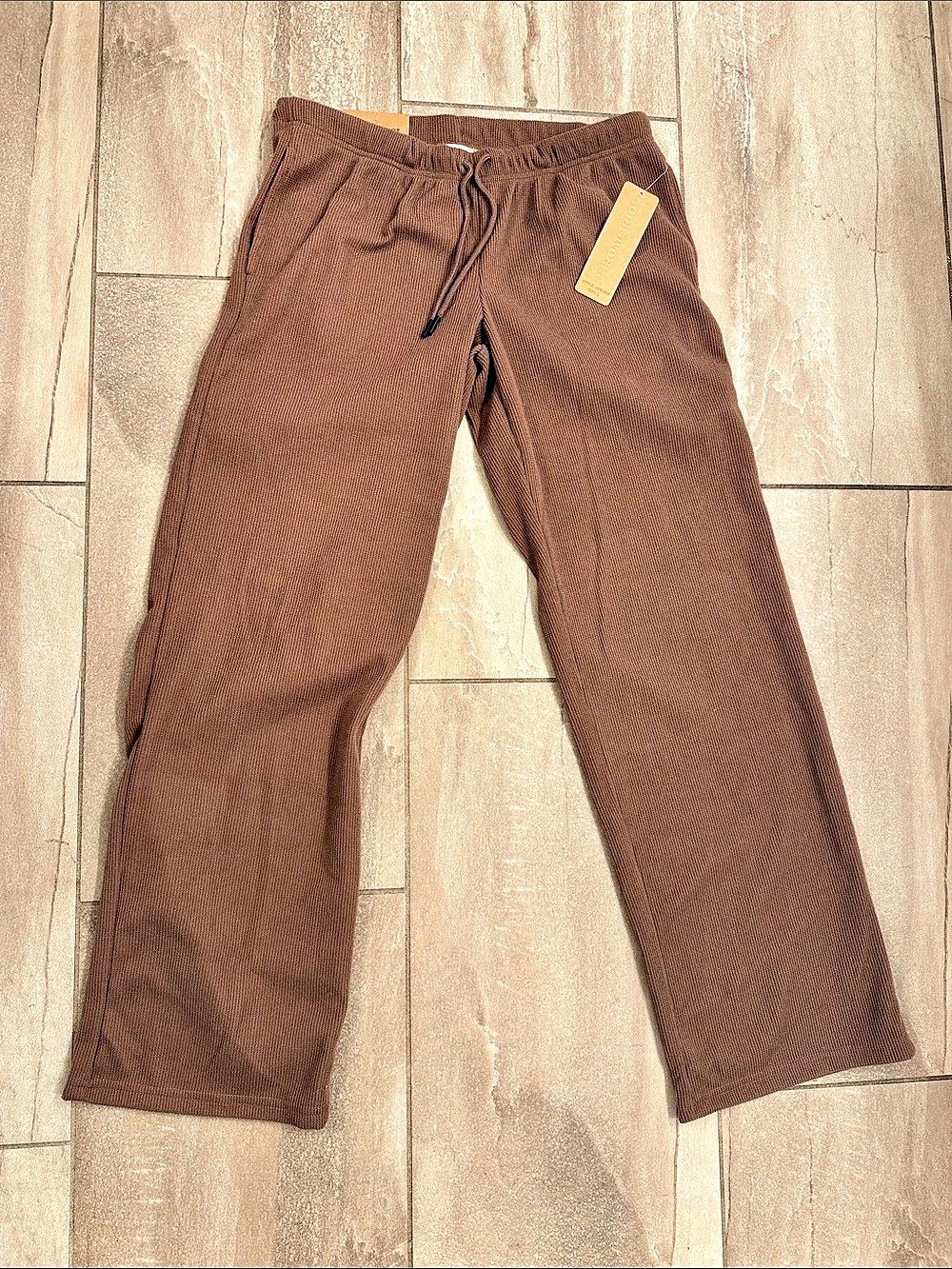 Chrome Riot Waffle Knit Wide Leg Pants in Brown Size Large NWT